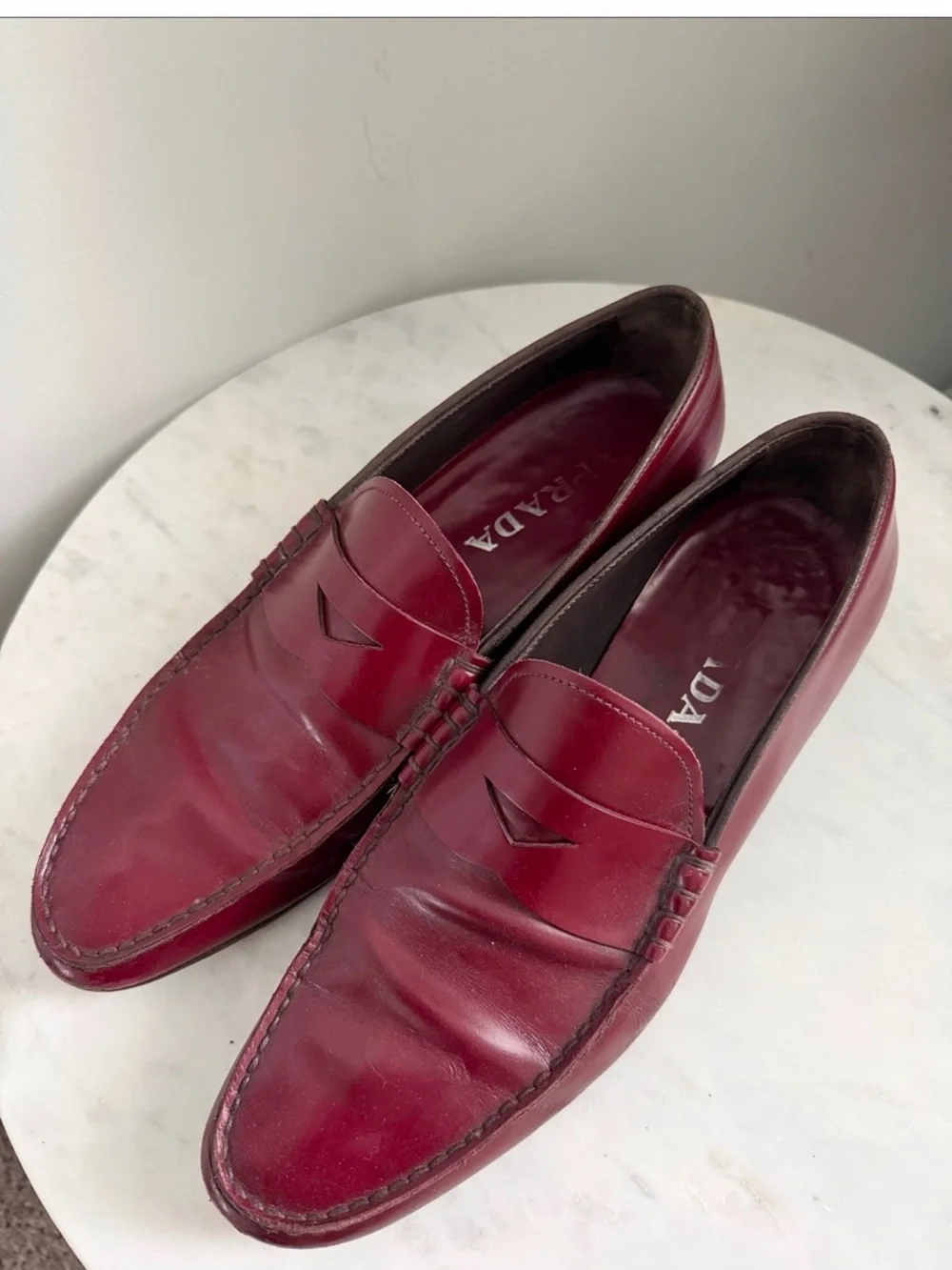 Prada Men’s Burgundy Leather Penny Loafers 9.5